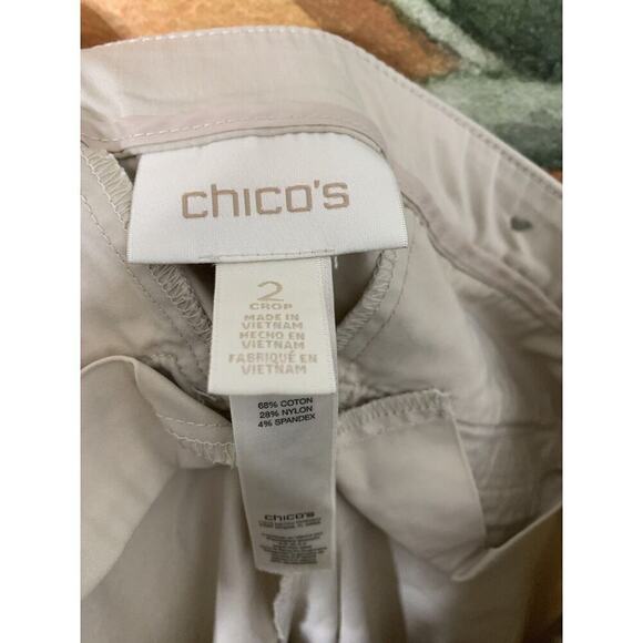 Chicos Size 2 US Large Crop Khaki Cotton Blend Pants - Picture 3 of 7